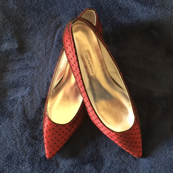 Shoes - Caparros Red/Black Kitten Heels